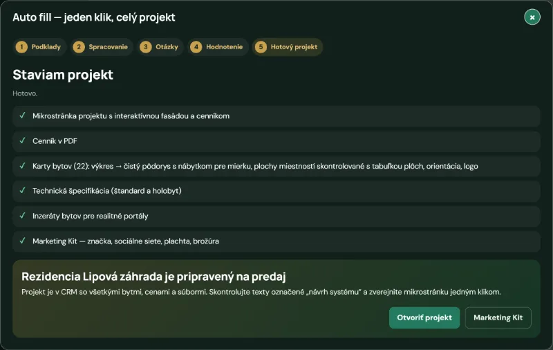 Auto fill: hotový projekt so zoznamom vytvorených výstupov